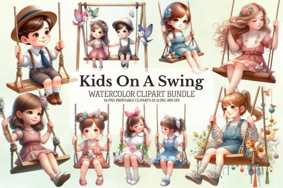 Download Watercolor Kids on a Swing - Watercolor kids Collection
