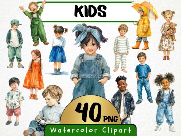 Download Watercolor Kids Clipart, Children - Watercolor kids Collection
