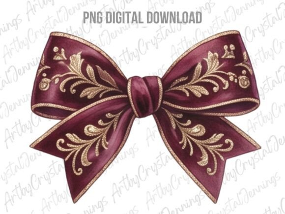 Download Elegant Burgundy Floral Coquette Bow PNG - Bow Collection