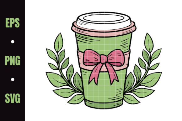 Download Matcha Latte Cup with Pink Bow and Leaf - Bow Collection