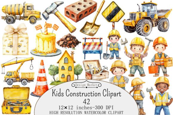 Download Watercolor Kids Construction Clipart - Watercolor kids Collection