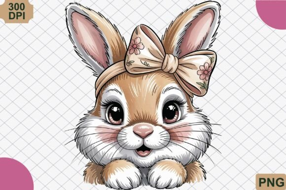 Download Sweet Bunny Face with Floral Bow PNG - Bow Collection