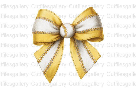 Download Yellow White Stitch Baseball Bow PNG - Bow Collection