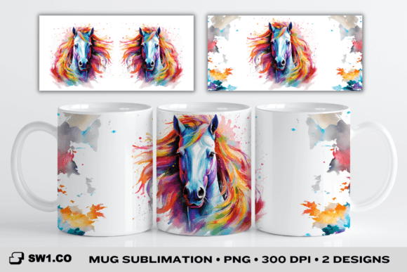 Download Rainbow Horse Mug Sublimation Wrap PNG - Bow Collection
