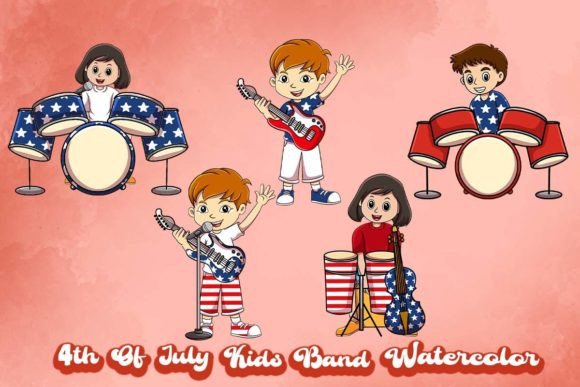 Download Watercolor Kids Band 4th of July - Premium Resources