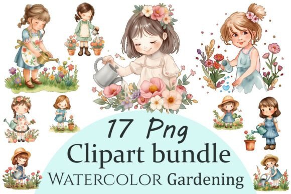 Download Watercolor Kids Gardening Clipart Bundle - Watercolor kids Collection