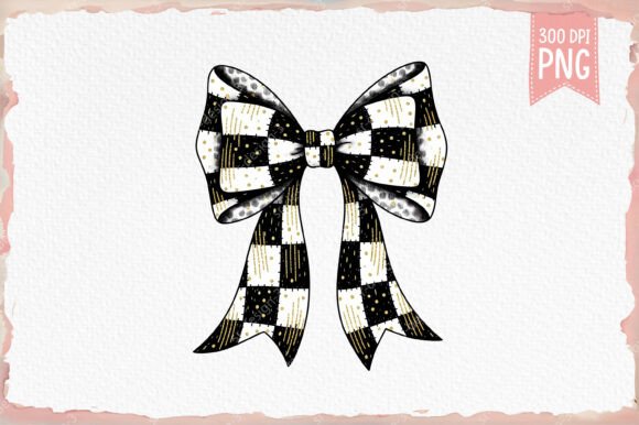 Download Black &amp; White Check Gold Glitter Bow - Bow Collection