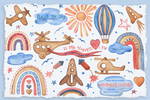 Download Fly in the Sky Watercolor Kids Clipart - Watercolor kids Collection
