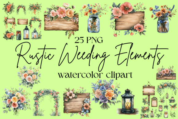 Download Watercolor Rustic Wedding Elements - Wedding elements Collection