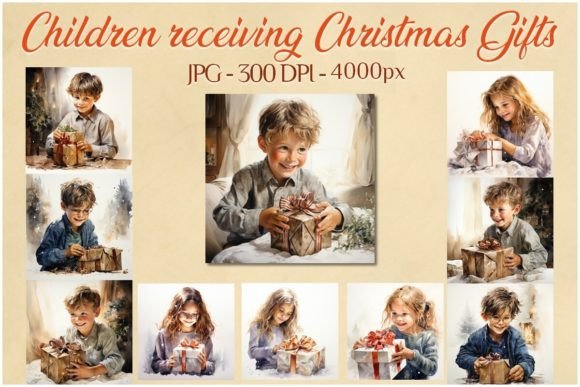 Download Watercolor Children with Christmas Gifts - Premium Resources