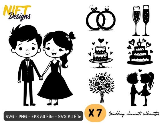 Download Wedding Elements Silhouettes SVG - Wedding elements Collection